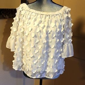 White Blouse with Flower Petals